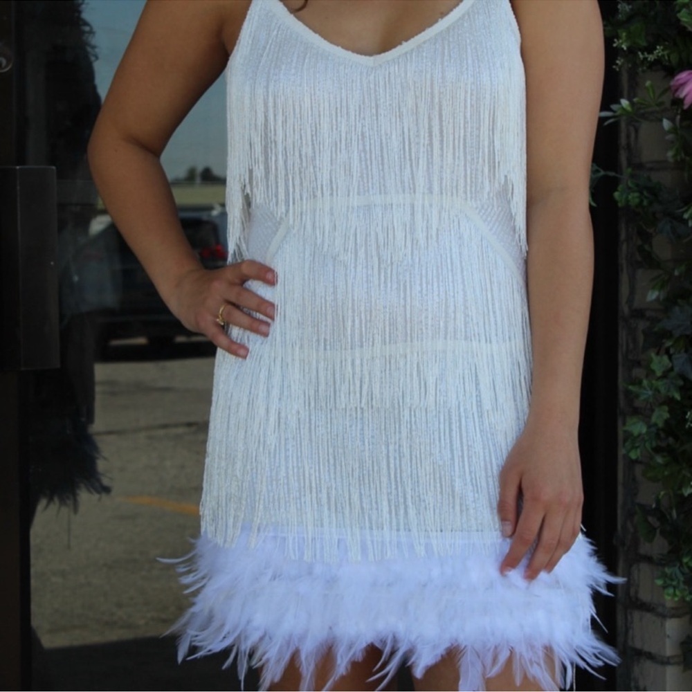 Chic White Fringe Mini Dress